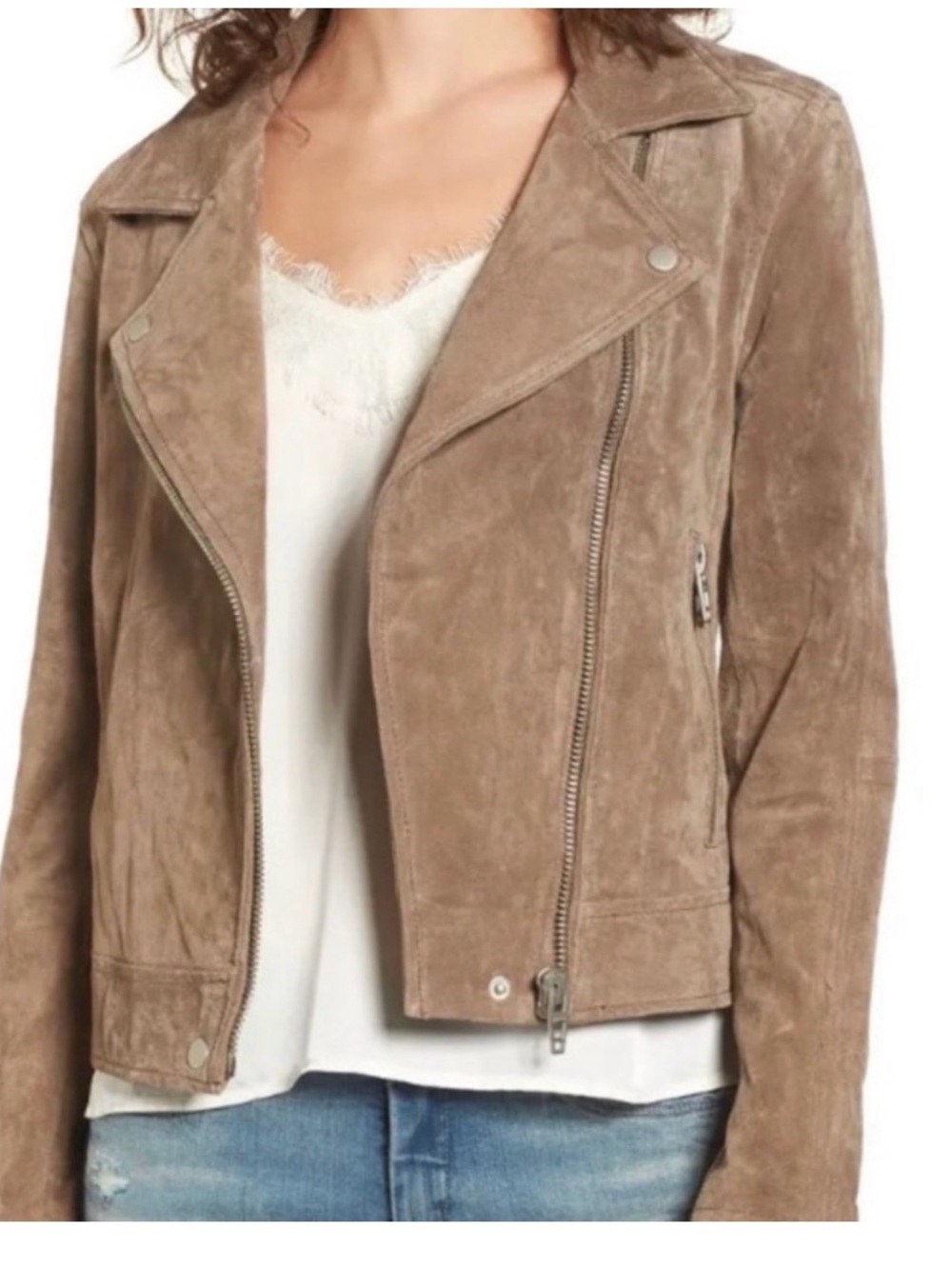 Blank NYC Suede Leather Moto Jacket - Taupe